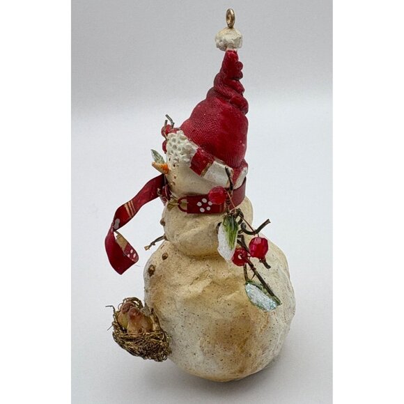 Vintage Snowman Christmas Tree Ornament Wire Branch Arms With Bird Nest Folk Art - Picture 5 of 7